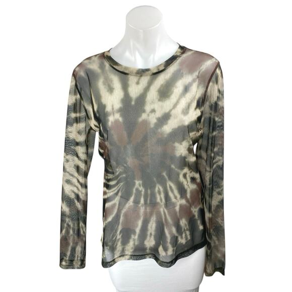NEW Zara Multicolor Tie Dye Mesh Crewneck Long Sleeve Sheer Shirt Cover Up Top L - Picture 1 of 4